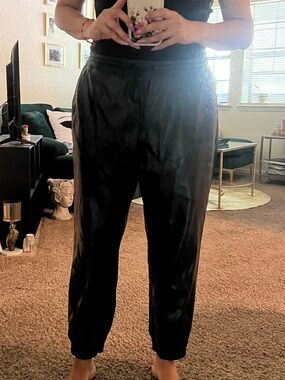 Black Faux Leather Jogger Pants